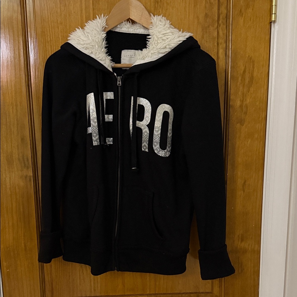 Aeropostale Black Zip Up with Silver Logo